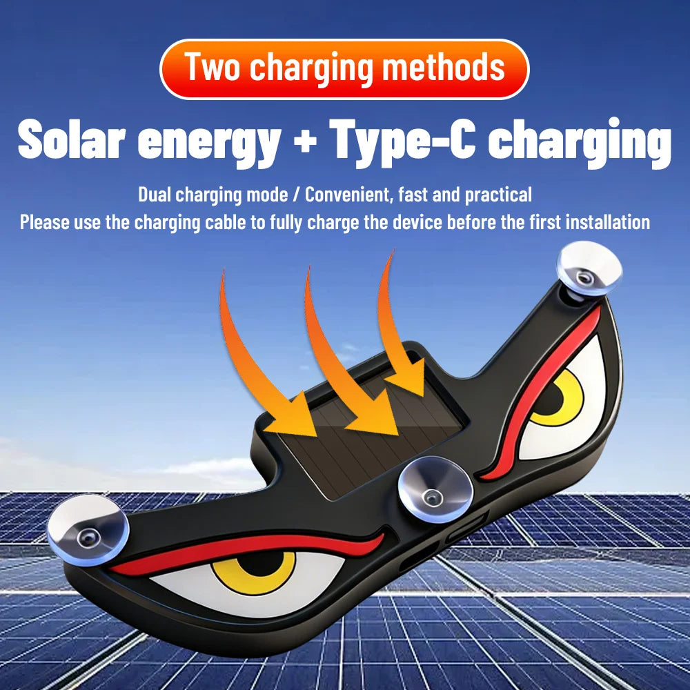 Solar Demon's Eye Car Dynamic Eyes LED Light Blinking Moving Eyes Car Lights Ambience Lamp Decoration No Wiring Required