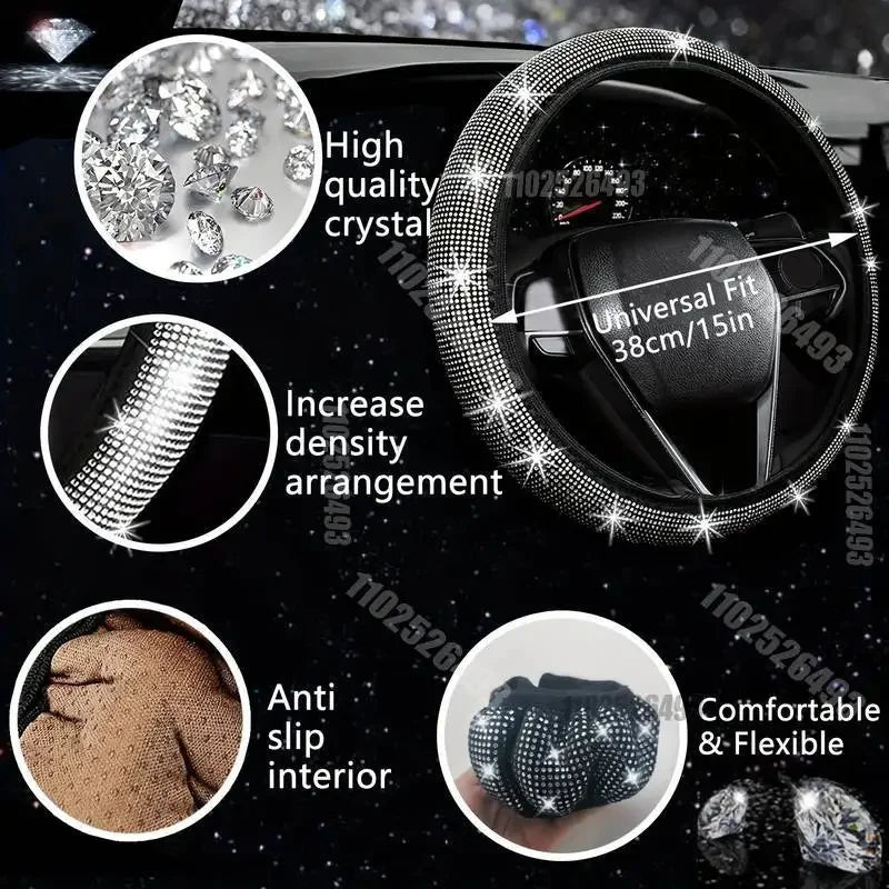 Car Steering Wheel Cover Non-slip Comfortable Stretch Handlebar Cover Drilling U.S. Licence Plate Frame Rhinestone CarDecoration