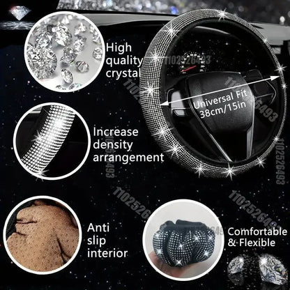 Car Steering Wheel Cover Non-slip Comfortable Stretch Handlebar Cover Drilling U.S. Licence Plate Frame Rhinestone CarDecoration