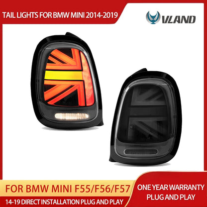 VLAND Full LED Taillights for 2014–2019 Mini Cooper F55 F56 F57, Sequential Turn Signal Rear Lamp Assembly Upgrade