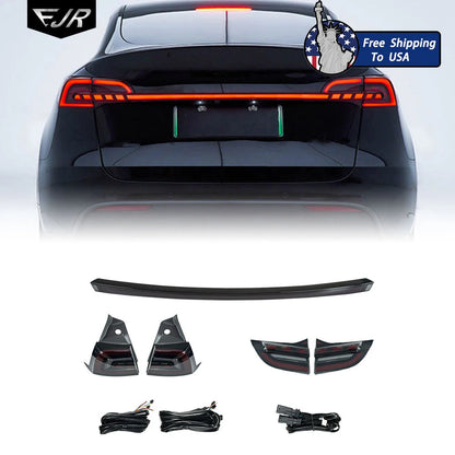 EJR Car Lights For Tesla Model 3 Y 2019-2023 LED Through Trunk Taillight Modified Flowing Turn Signal Dynamic DRL Auto Lamp