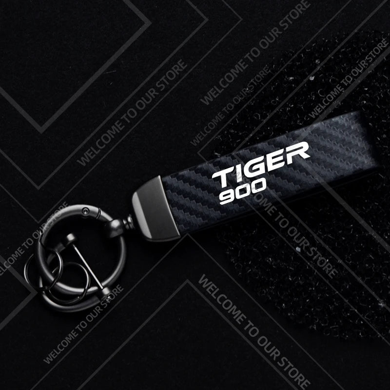 1PCS Motorcycle Keychain For  Tiger 900 GT Rally PRO Explorer Logo Widget Ornaments Metal Carbon Fiber Leather Key Chain