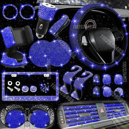 Car Steering Wheel Cover Non-slip Comfortable Stretch Handlebar Cover Drilling U.S. Licence Plate Frame Rhinestone CarDecoration
