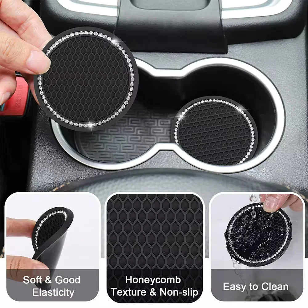 Car Water Cup Pad Holders Non-slip Diamond Rhinestone Silicone Mat Bottle Holder Coaster Auto Interior Decoration Accessories