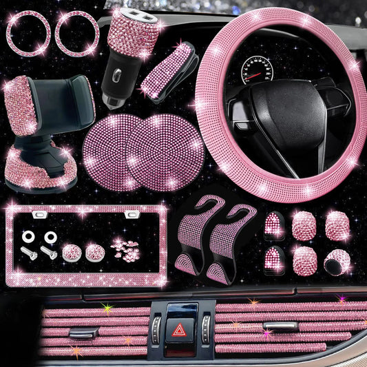 Car Steering Wheel Cover Non-slip Comfortable Stretch Handlebar Cover Drilling U.S. Licence Plate Frame Rhinestone CarDecoration