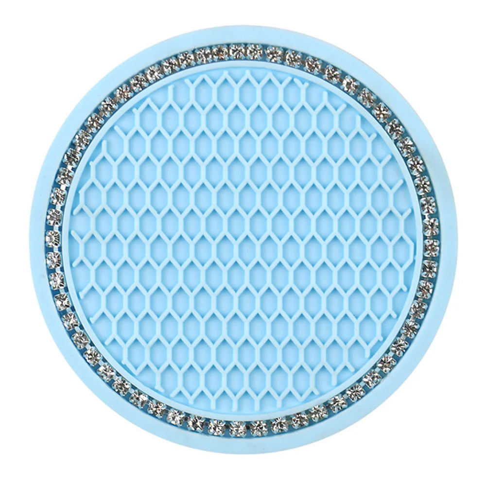 Car Water Cup Pad Holders Non-slip Diamond Rhinestone Silicone Mat Bottle Holder Coaster Auto Interior Decoration Accessories