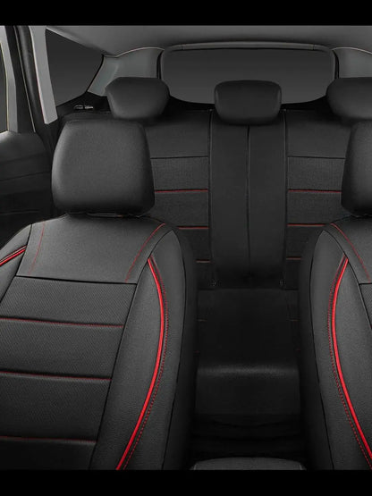 Universal Leather Car Seat Covers Red Simple Waterproof 5 Seat Car Seat Cover
