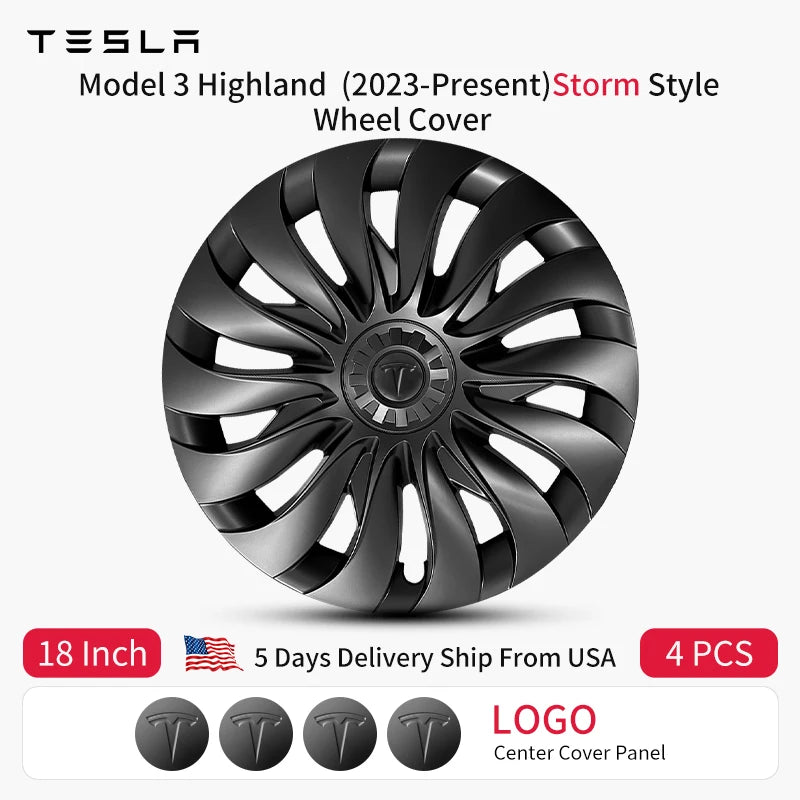 4PCS 18 Inch  Right＆Left Wheel Cover Design for Tesla Model 3 Highland 2023-2026 Hub Cap Automobile Hubcap Full Rim Wheel Cover