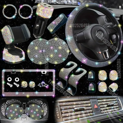 Car Steering Wheel Cover Non-slip Comfortable Stretch Handlebar Cover Drilling U.S. Licence Plate Frame Rhinestone CarDecoration