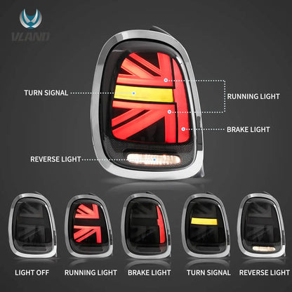 VLAND Full LED Taillights for 2014–2019 Mini Cooper F55 F56 F57, Sequential Turn Signal Rear Lamp Assembly Upgrade