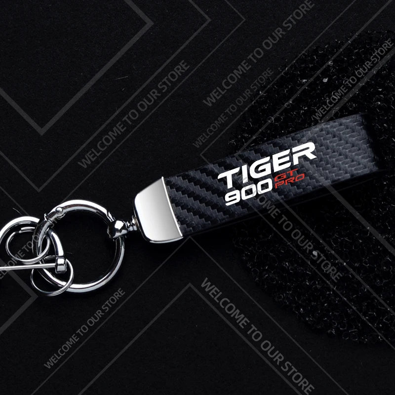 1PCS Motorcycle Keychain For  Tiger 900 GT Rally PRO Explorer Logo Widget Ornaments Metal Carbon Fiber Leather Key Chain