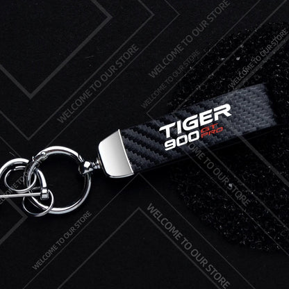 1PCS Motorcycle Keychain For  Tiger 900 GT Rally PRO Explorer Logo Widget Ornaments Metal Carbon Fiber Leather Key Chain