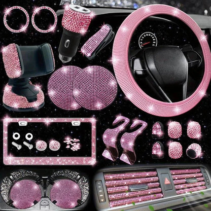 Car Steering Wheel Cover Non-slip Comfortable Stretch Handlebar Cover Drilling U.S. Licence Plate Frame Rhinestone CarDecoration