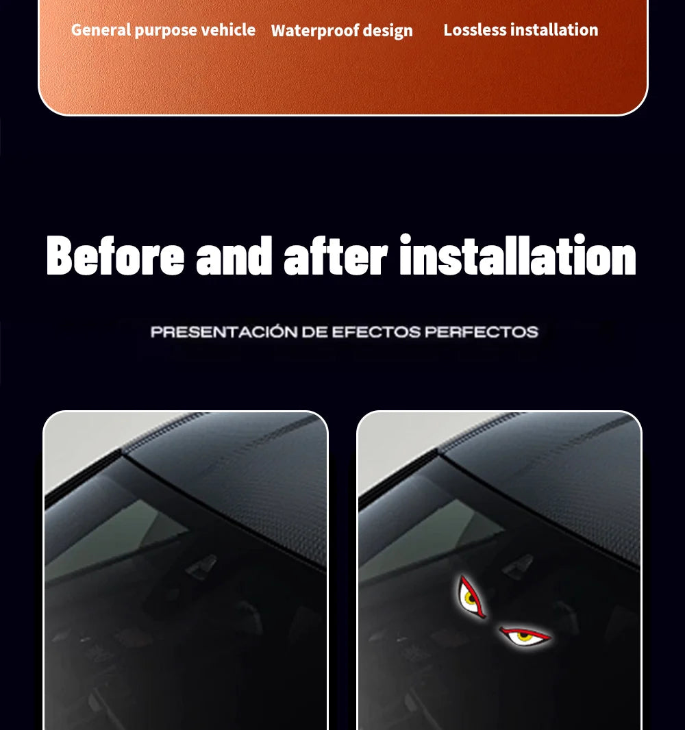 Solar Demon's Eye Car Dynamic Eyes LED Light Blinking Moving Eyes Car Lights Ambience Lamp Decoration No Wiring Required