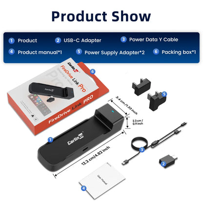 New CarlinKit FireDrive Link Pro 3-in-1 Wireless CarPlay Android Auto HDMI Adapter for Amazon Fire TV Stick Video Streaming Box