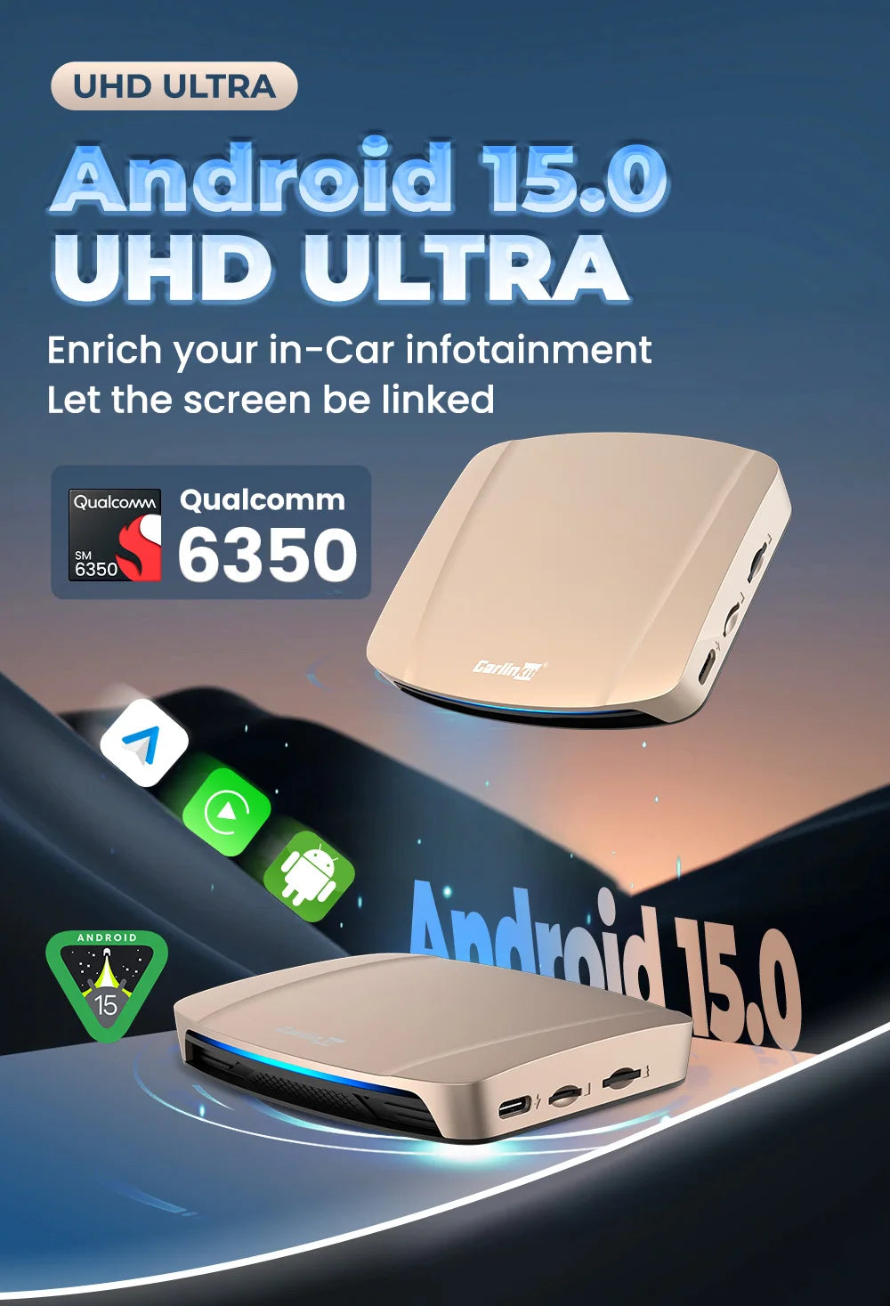 SM6350 Ai Box Android 15.0 8GB+126GB CarPlay Tv Box Support Youtube Netfilx IPTV GNSS Wireless CarPlay Android Auto Wireless