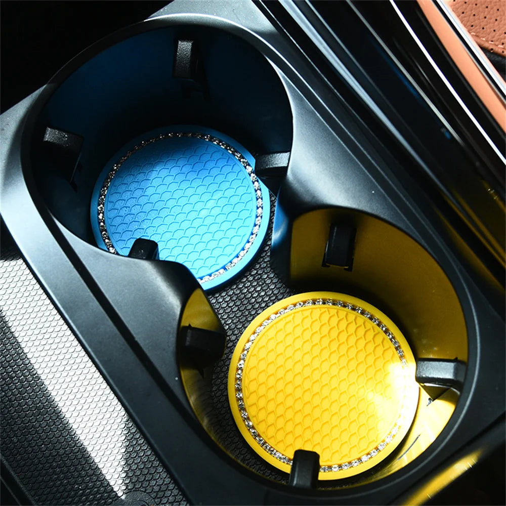 Car Water Cup Pad Holders Non-slip Diamond Rhinestone Silicone Mat Bottle Holder Coaster Auto Interior Decoration Accessories