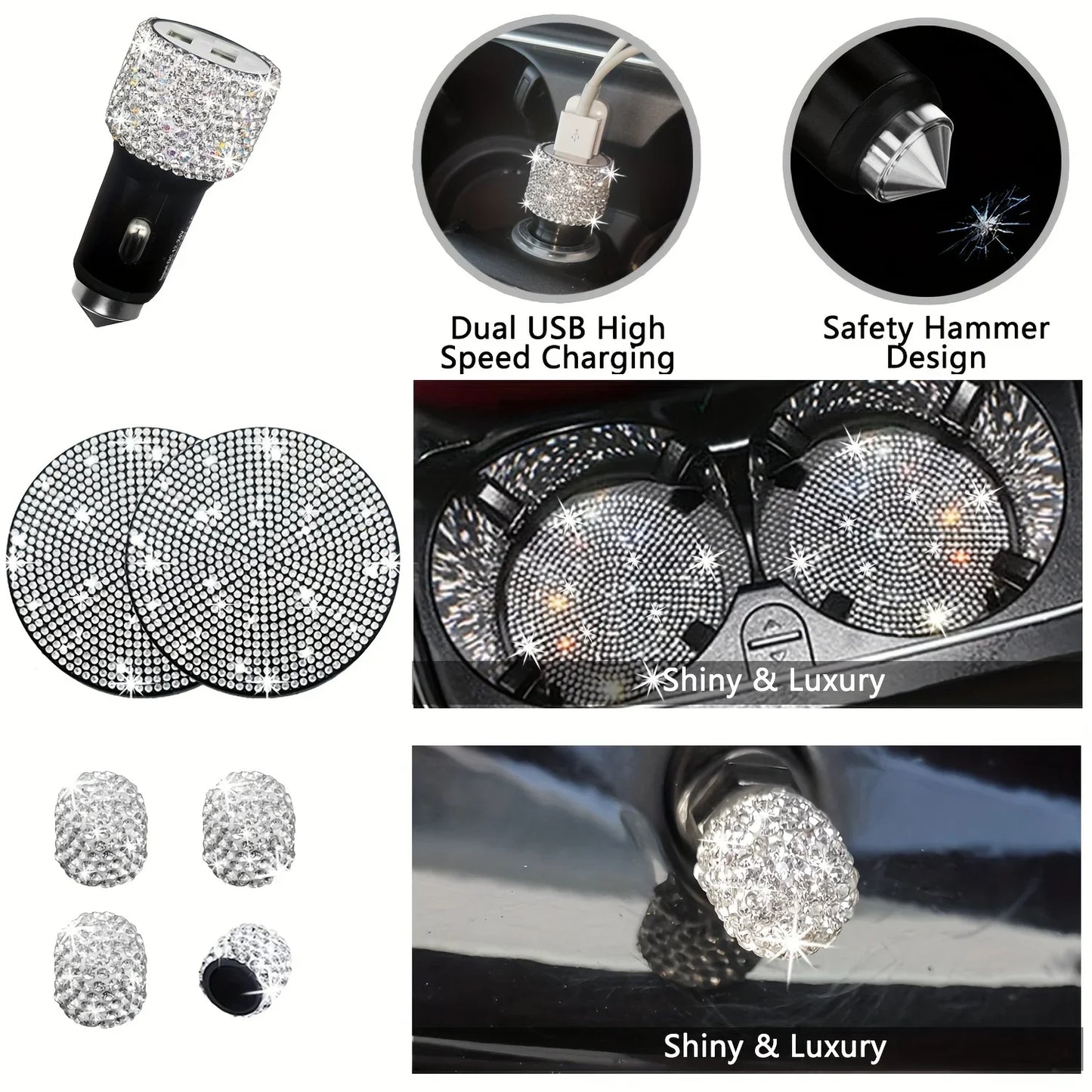 Car Steering Wheel Cover Non-slip Comfortable Stretch Handlebar Cover Drilling U.S. Licence Plate Frame Rhinestone CarDecoration