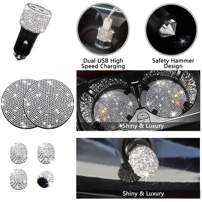 Car Steering Wheel Cover Non-slip Comfortable Stretch Handlebar Cover Drilling U.S. Licence Plate Frame Rhinestone CarDecoration