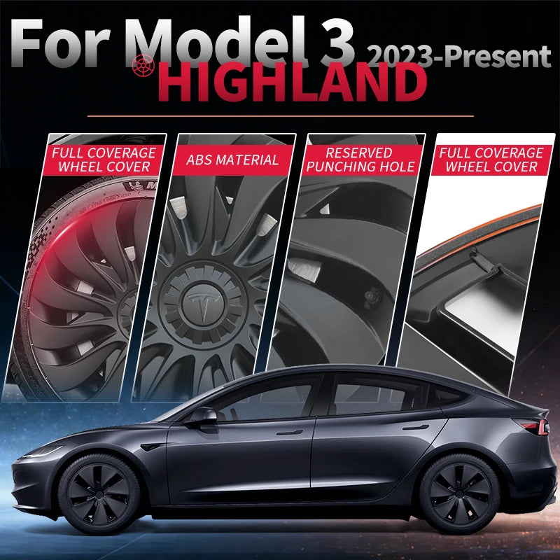 4PCS 18 Inch  Right＆Left Wheel Cover Design for Tesla Model 3 Highland 2023-2026 Hub Cap Automobile Hubcap Full Rim Wheel Cover
