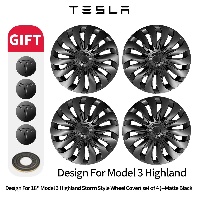 4PCS 18 Inch  Right＆Left Wheel Cover Design for Tesla Model 3 Highland 2023-2026 Hub Cap Automobile Hubcap Full Rim Wheel Cover