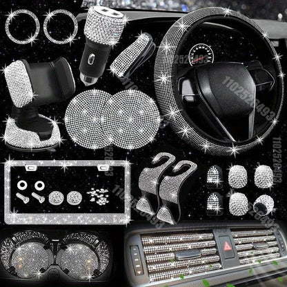 Car Steering Wheel Cover Non-slip Comfortable Stretch Handlebar Cover Drilling U.S. Licence Plate Frame Rhinestone CarDecoration