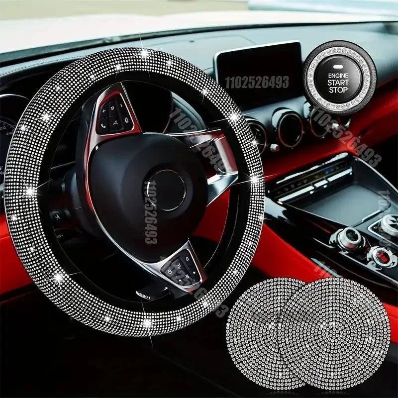 Car Steering Wheel Cover Non-slip Comfortable Stretch Handlebar Cover Drilling U.S. Licence Plate Frame Rhinestone CarDecoration